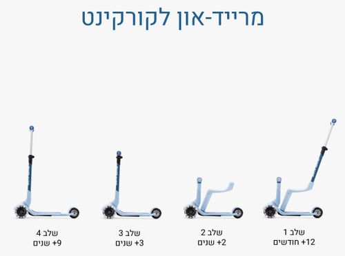 Xtend מיני רייד 4 ב 1 בימבה דחיפה מגיל שנה עד קורקינט מתקפל לגיל 9 - כחול