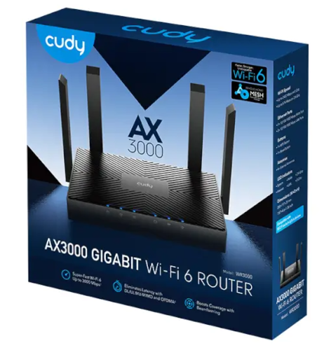 ראוטר 4 אנטנות CUDY AX3000 GIGABYTE WIFI 6 MESH ROUTER WR3000-IL