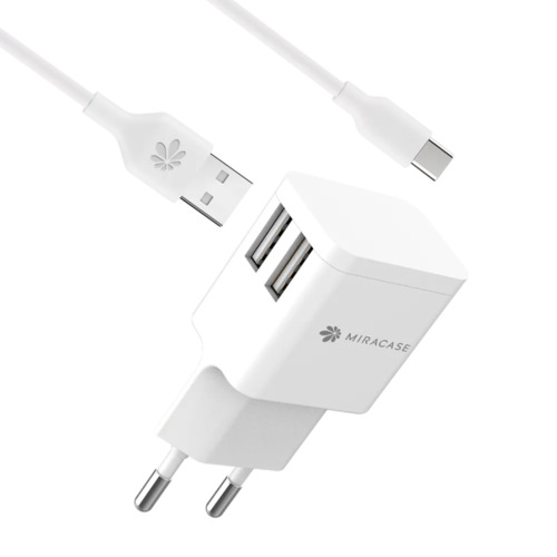 מטען קיר + כבל MIRACASE MWC244 2.4A 2USB Micro