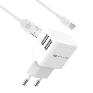 מטען קיר + כבל MIRACASE MWC244 2.4A 2USB Micro