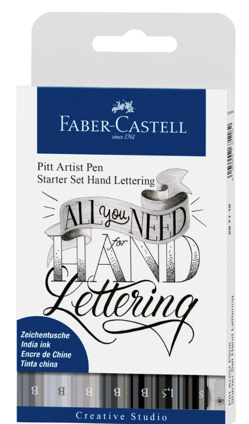 ערכת טושי מכחול STARTER SET HAND LATTERING (גוונים אפורים/שחורים)