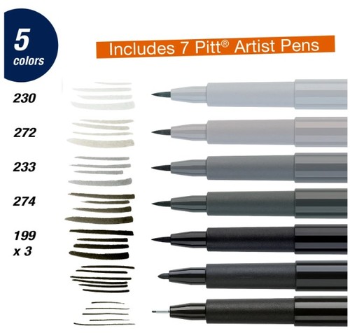 ערכת טושי מכחול STARTER SET HAND LATTERING (גוונים אפורים/שחורים)