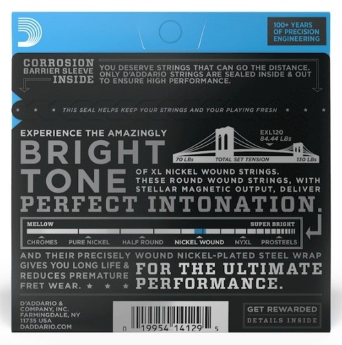 זוית נוספת D'Addario EXL120 Electric Guitar Strings Pack