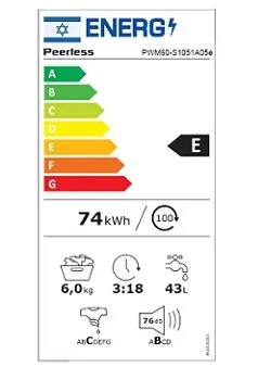 מכונת כביסה 6 קג 1000 סלד PRF60-S1051A05e לבן פירלס Peerless