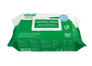 מגבונים אוניברסליים Clinell קלינל- לניקוי מכשור רפואי- 200 יחידות