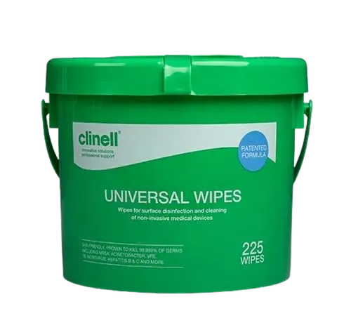דלי מגבונים אוניברסליים Clinell קלינל לניקוי אולטרסאונד מכשור רפואי- 225 יחידות 