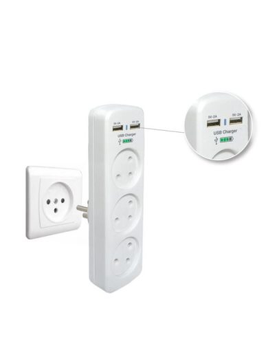 מפצל 3 T אנכי + שניים USB  זרם טעינה  2A  OMEGA