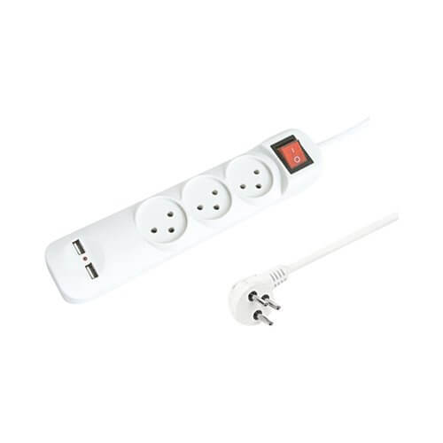 רב שקע 3 שקעים +מפסק+2X USB3.1A+כבל1מ