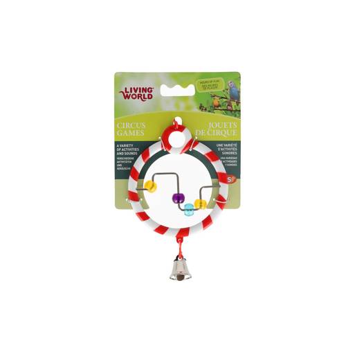 ליוינג וורלד Living World משחק לציפורים חישוק קרקס עם חרוזים ופעמון אדום לבן