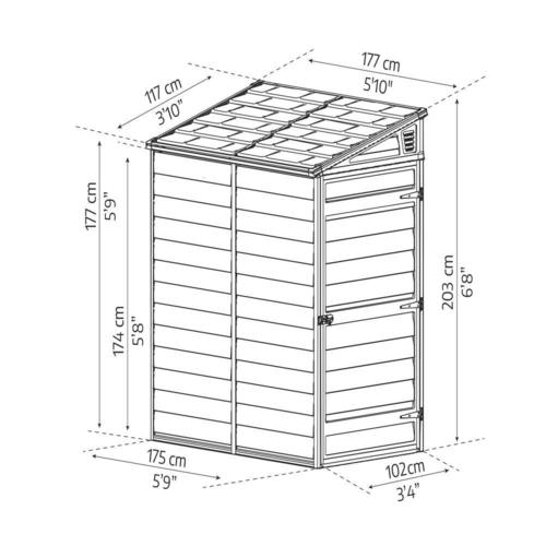 מחסן גינה SKYLIGHT אפור גג חד שיפועי 1.2x1.8