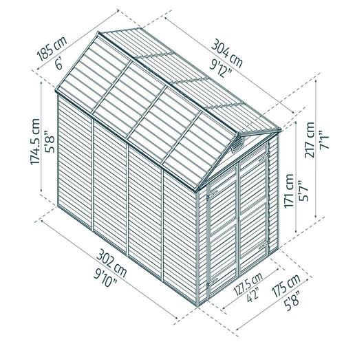מחסן גינה SKYLIGHT אפור 1.9x3
