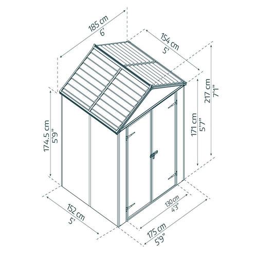 מחסן גינה RUBICON אפור כהה 1.9x1.5