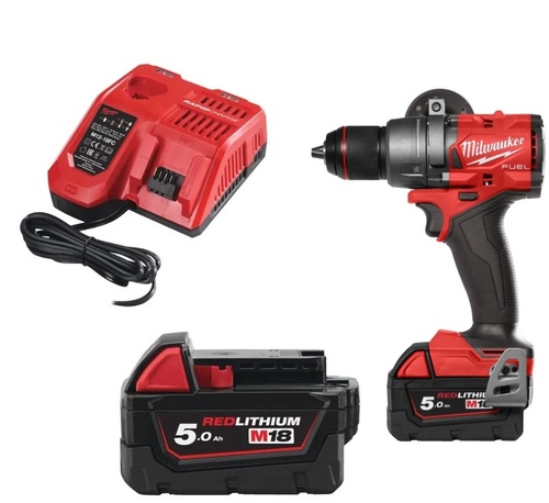 מקדחה מברגה רוטטת נטענת + סוללה 5 אמפר ומטען - MILWAUKEE M18 FUEL FPD3