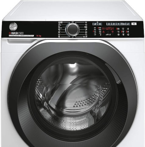 מכונת כביסה פתח חזית 14 ק''ג 1400 סל''ד HWP414AMBC מבית Hoover - צבע לבן עם דלת שחורה 