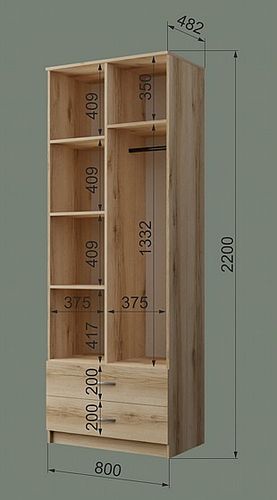 ארון בגדים 2 דלתות ברוחב 80 דגם מתן אלון סונומה