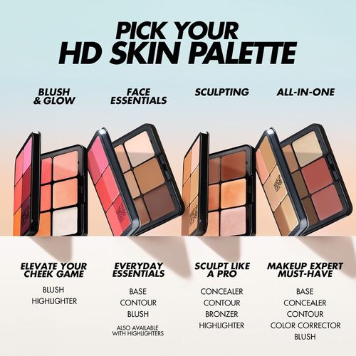 פלטה משולבת מייקאפ פוראבר  HD SKIN FACE ESSENTIALS PALETTE WITH HIGHLIGHTERS (Light to Medium)