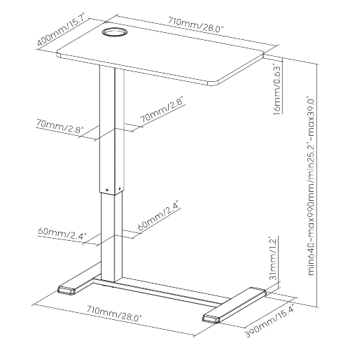 שולחן צד ישיבה עמידה עם גלגלים נסתרים LUMI FMT02-2