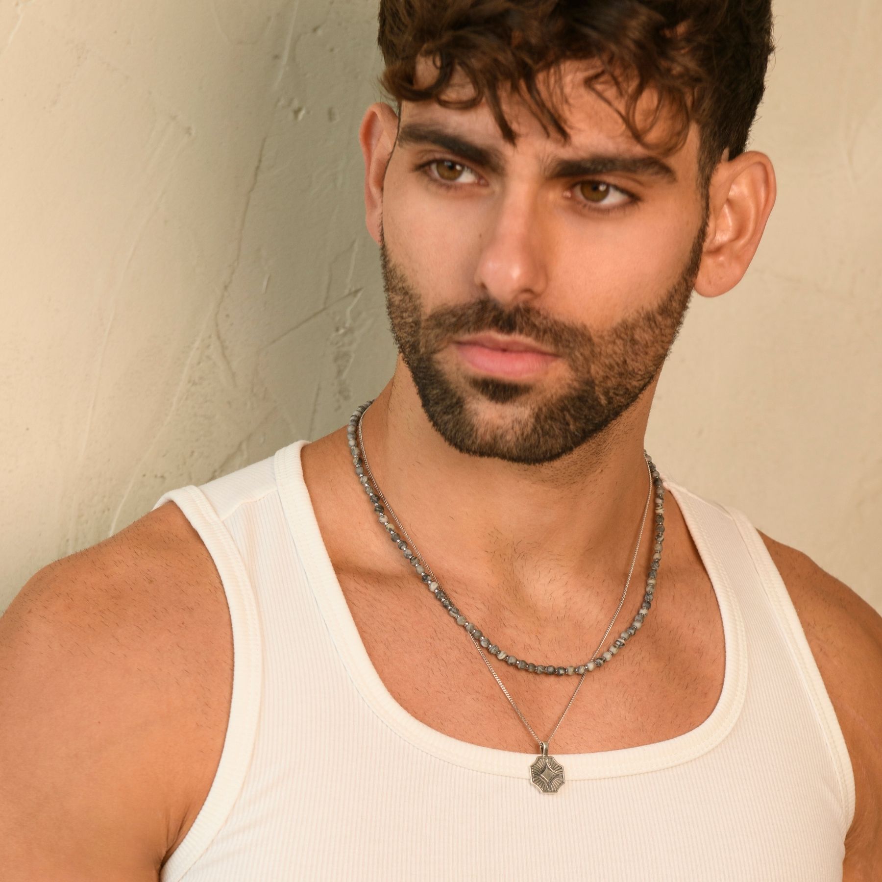 סט שרשראות אבני-חן תליון שטוח