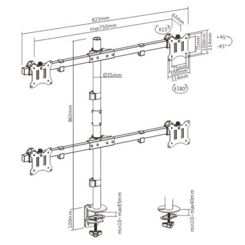 זרוע שולחנית ל4 מסכים Lumi LDT57-C04