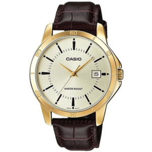 שעון יד אנלוגי לגברים עם רצועת עור Casio MTP-V004GL-9AUDF