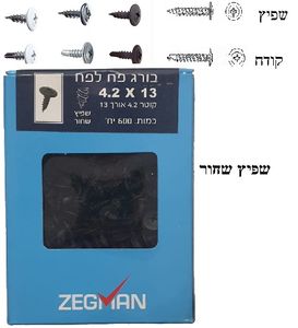 בורג פח לפח 13*4.2 שפיץ שחור(חלון) (600 יח