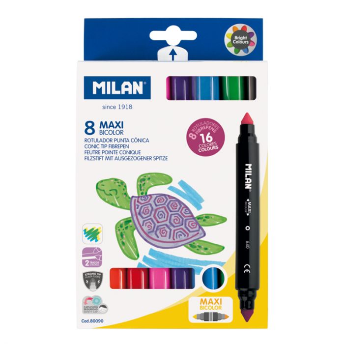 סט של 8 טושים דו צדדיים עבים  MILAN 12 MAXI BICOLOR