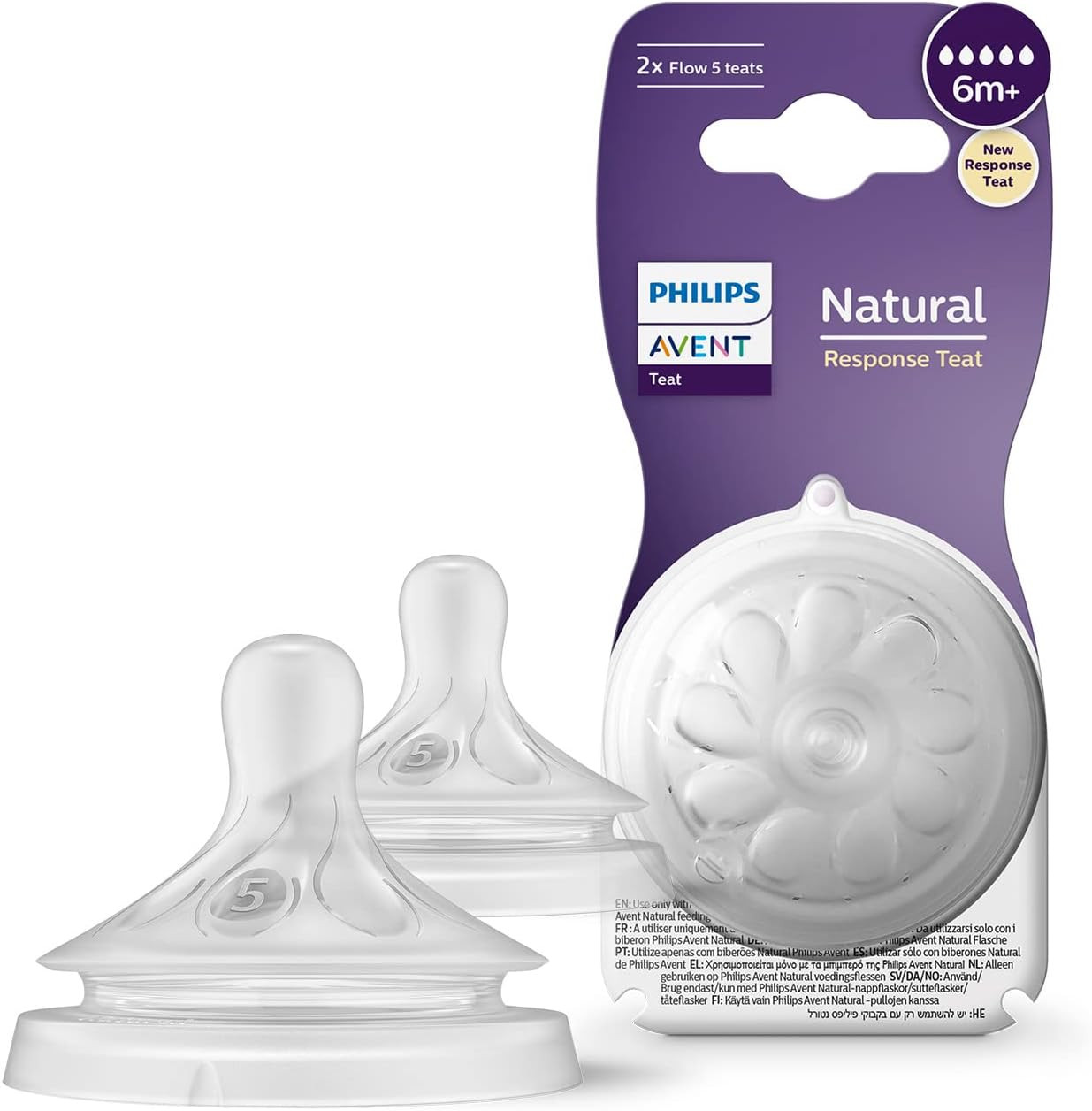 זוג פטמות האכלה לבקבוקי Avent Natural Response - גילאי 6+, זרימה שלב 5
