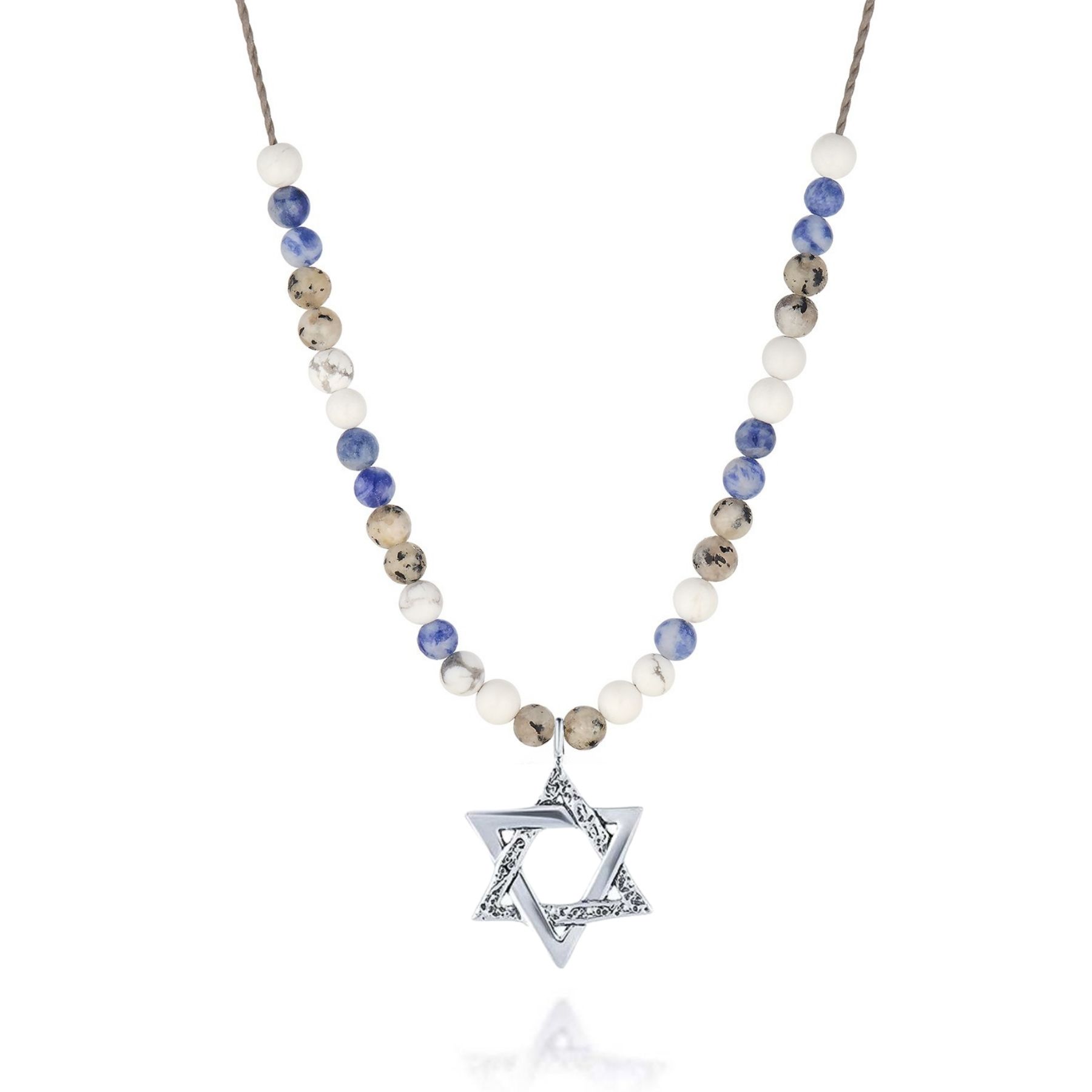 שרשרת חוט שעווה ואבני חן עם תליון מגן דוד