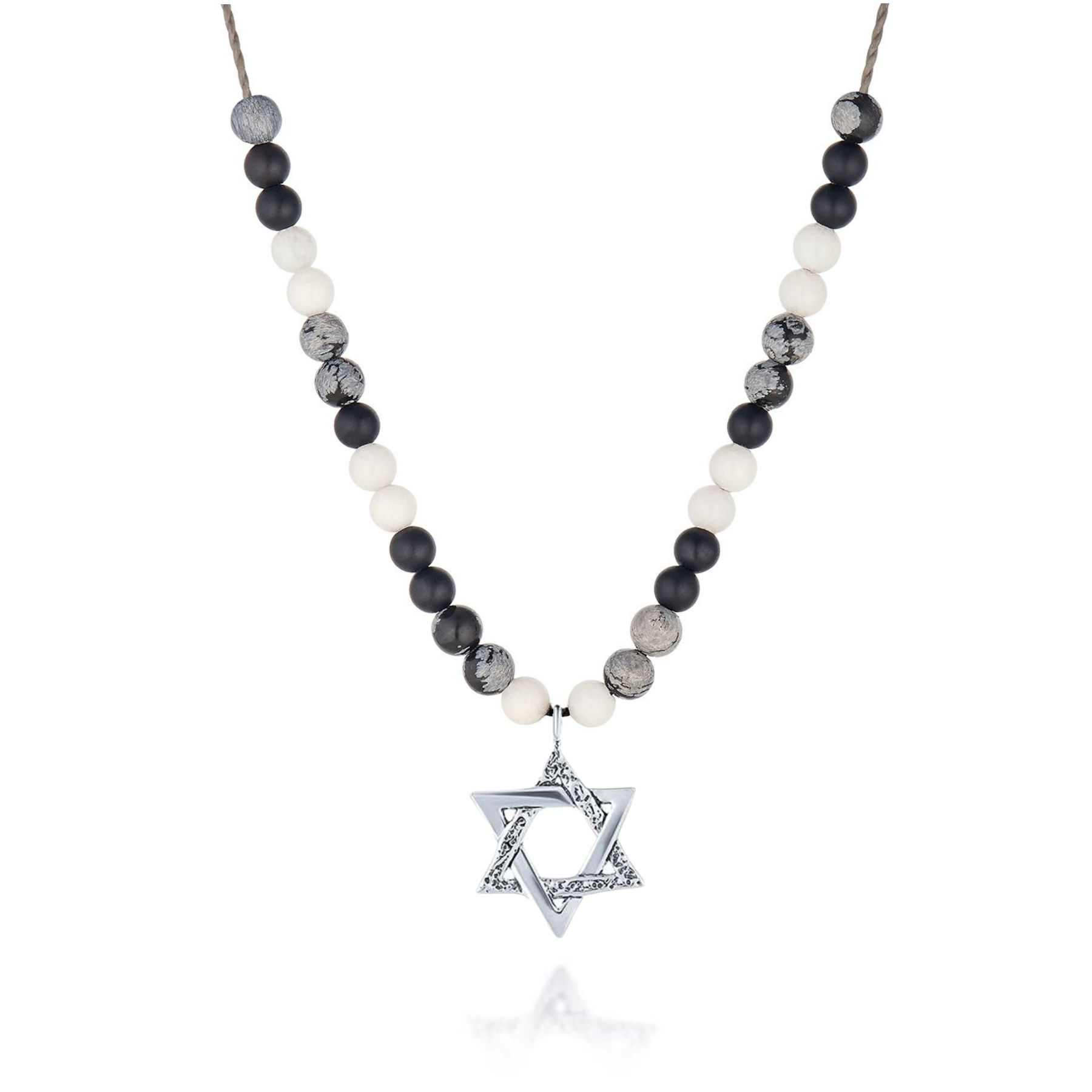 שרשרת חוט שעווה ואבני חן עם תליון מגן דוד לגבר