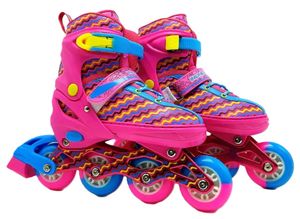 רולר בליידס במידה 31-34 עם גלגלי PU ובטנה מרופדת מנדפת זיעה - ורוד/תכלת