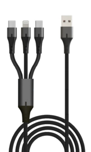 כבל משולב המתפצל ל-3 חיבורים: TYPE-C, LIGHTNING, MICRO USB