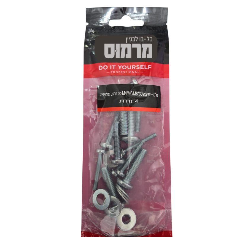 מארז סט ברגים לטלויזיה M4/M6/M8*30 מ"מ + שייבה
