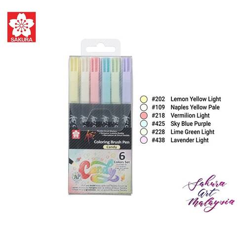 6 טושי מכחול coloring brush pens , גווני CANDY