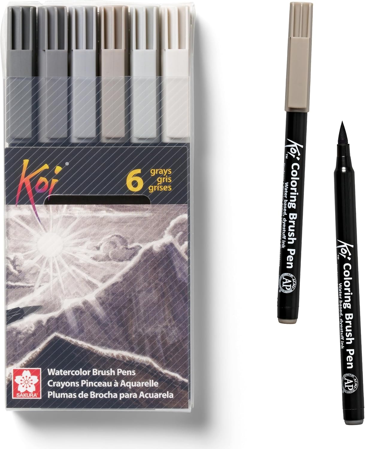 6 טושי מכחול coloring brush pens , גווני GREY SET