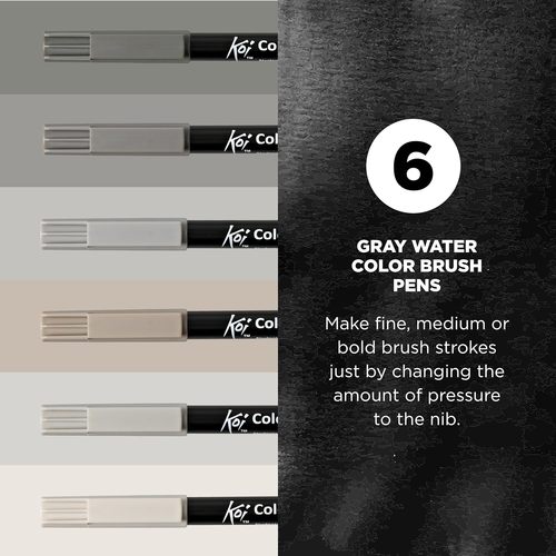 6 טושי מכחול coloring brush pens , גווני GREY SET