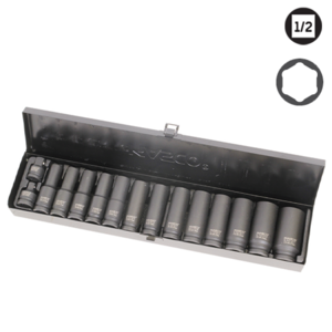 סט בוקסות שחורות עמוקות הינע "1/2 - סט 15 חלקים - KASCO K410081 