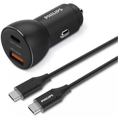 מטען לרכב מטען לרכב שתי יציאות PHILIPS DLP2521C/00 USB/TYPC יציאות 5V 2.4 C018