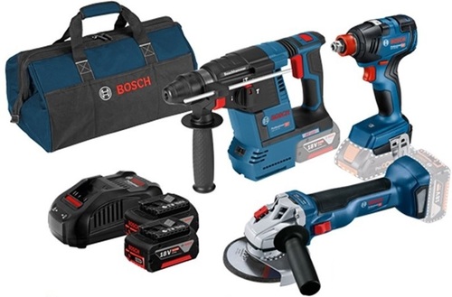 סט מקצוענים 3 כלים ללא פחמים + שתי סוללות 5AH מבית BOSCH
