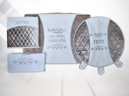 סט כיסויים לפסח דגם ארסילה דמוי עור וקטיפה בז