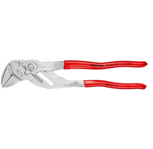 פלייר מתכוונן KNIPEX 86 03 250 עם ידיות אדומות ולסתות כרום מקבילות באורך 250 מ