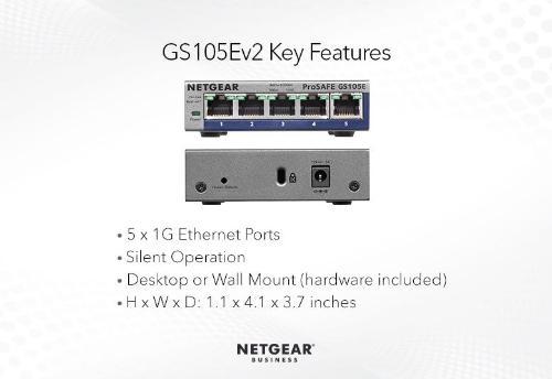מתג Netgear GS105E — 5-Port Gigabit Ethernet Plus Switch