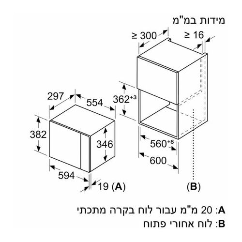 מיקרוגל בנוי 20 ליטר Siemens BF525LMB1 iQ500 שחור | סין