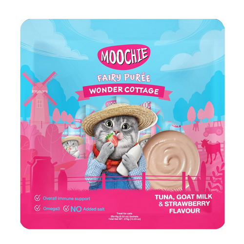 מוצ?י Moochie שלוקים לחתול עם טונה חלב עיזים ותות 75 גרם