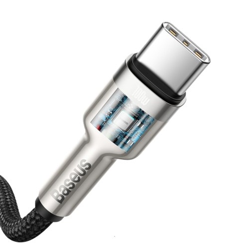 כבל טעינה מהיר 1 מטר BASEUS Type-C to Type-C 100W, צבע שחור, שנה אחריות יבואן רשמי 