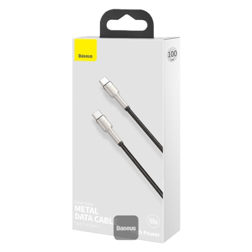כבל טעינה מהיר 1 מטר BASEUS Type-C to Type-C 100W, צבע שחור, שנה אחריות יבואן רשמי 