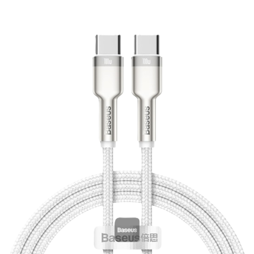כבל טעינה מהיר 1 מטר BASEUS Type-C to Type-C 100W, צבע לבן, שנה אחריות יבואן רשמי 