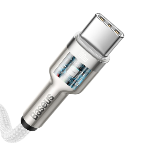 כבל טעינה מהיר 1 מטר BASEUS Type-C to Type-C 100W, צבע לבן, שנה אחריות יבואן רשמי 
