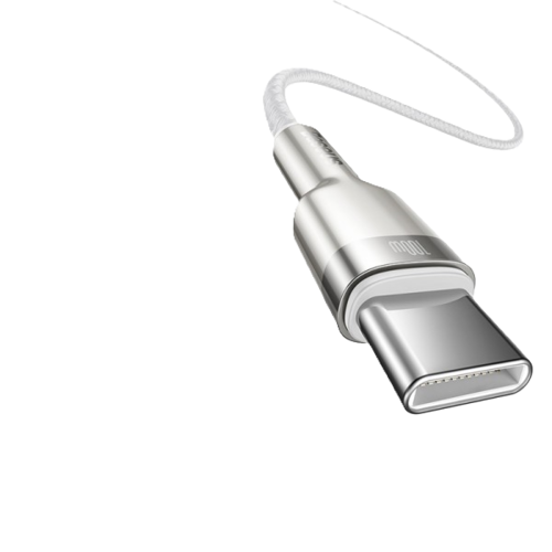 כבל טעינה מהיר 1 מטר BASEUS Type-C to Type-C 100W, צבע לבן, שנה אחריות יבואן רשמי 