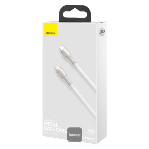 כבל טעינה מהיר 1 מטר BASEUS Type-C to Type-C 100W, צבע לבן, שנה אחריות יבואן רשמי 