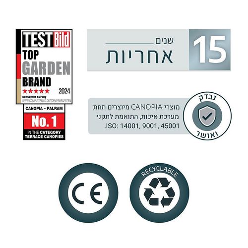 פרגולה אלומיניום STOCKHOLM אפורה 3.4x7.3 עם קירוי שקוף